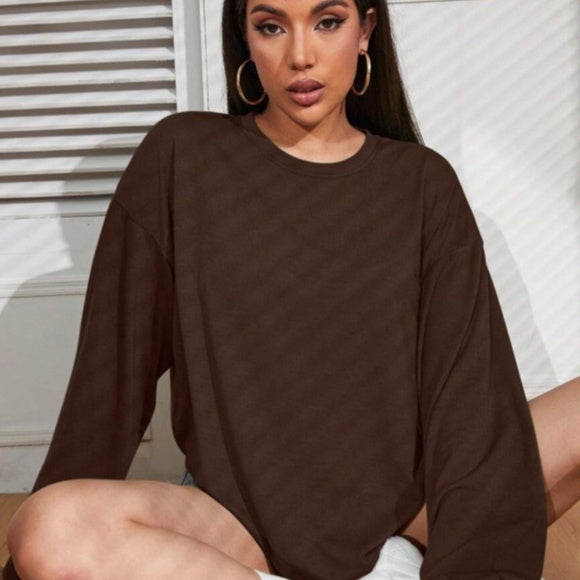 Women's Loose Solid Colour Long Sleeve T-Shirt