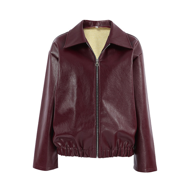 Handsome Matte Leather Jacket Coat - WOMONA.COM