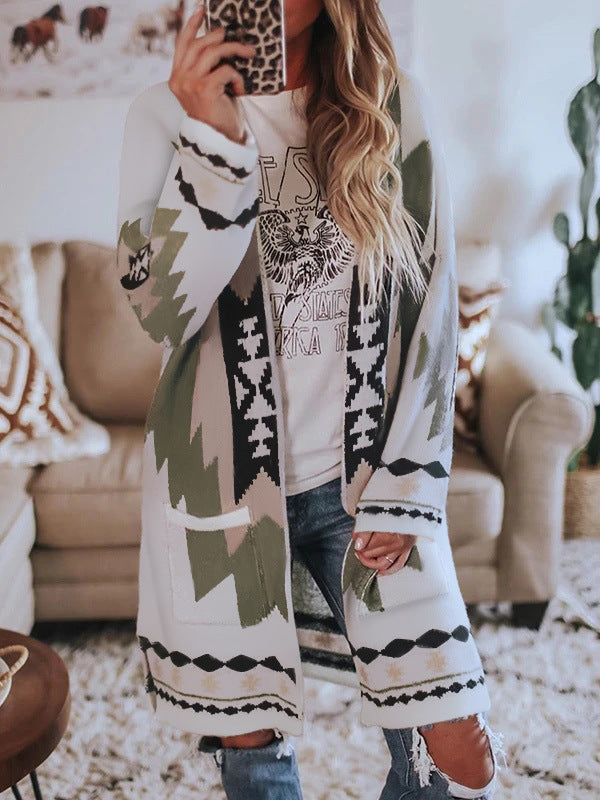 Tribal Knitted Cardigan Sweater Coat Blouse - WOMONA.COM