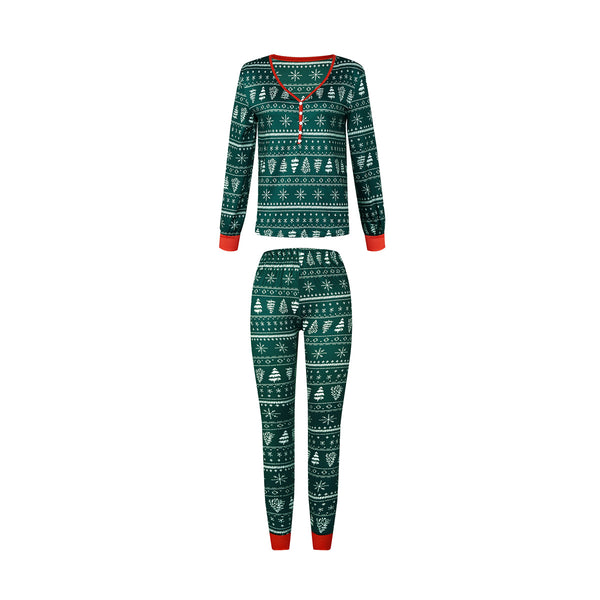 Christmas Print Contrast Color Parent-child Home Service Suit - WOMONA.COM