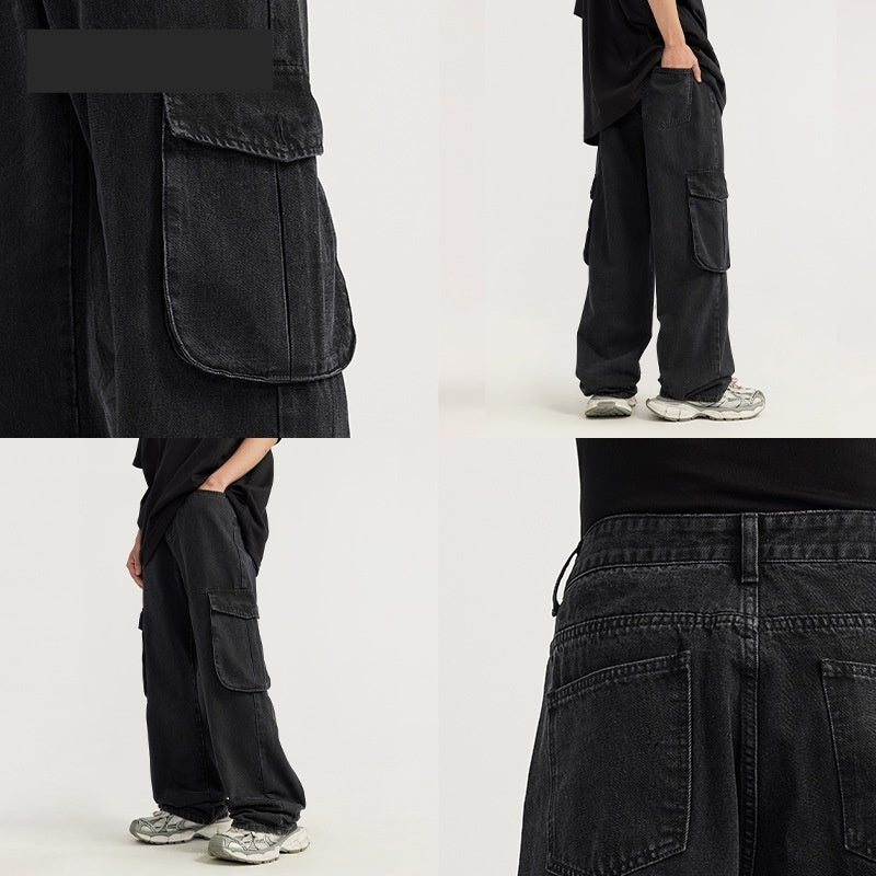 Men's Clothing Wash Tooling Wide Leg Jeans - WOMONA.COM