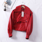 Loose cropped leather jacket motorcycle jacket - WOMONA.COM