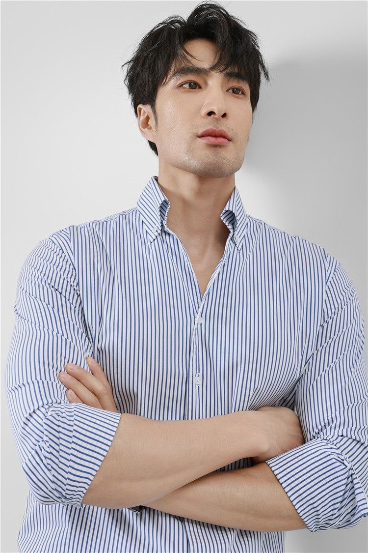 Striped Men's V-neck Long Sleeve Shirt - WOMONA.COM