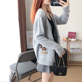 Cartoon Embroidered Loose Knit Cardigan Jacket - WOMONA.COM