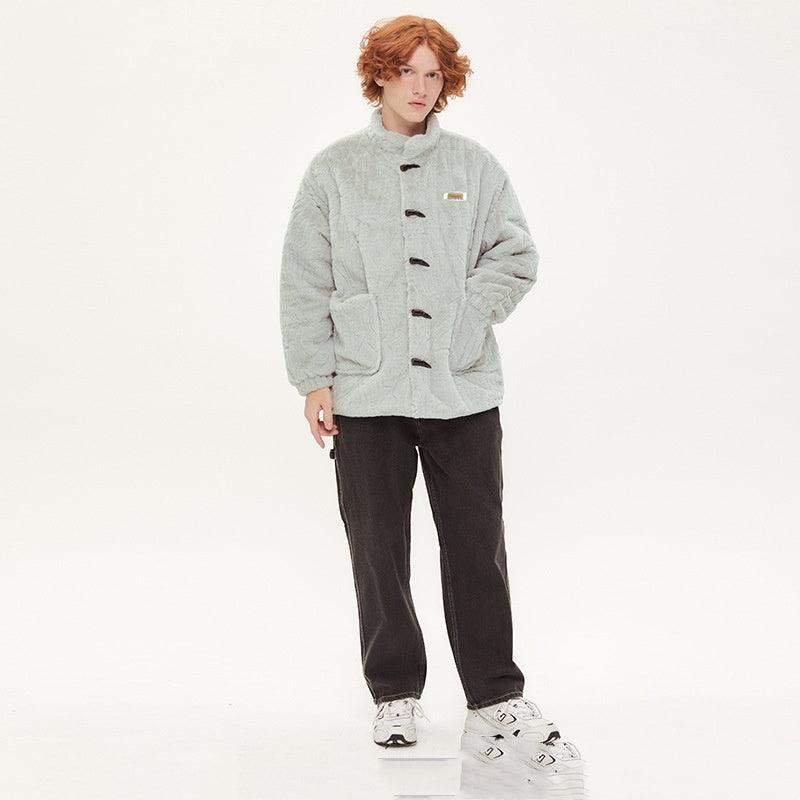 Fur Horn Button Cotton-padded Coat - WOMONA.COM