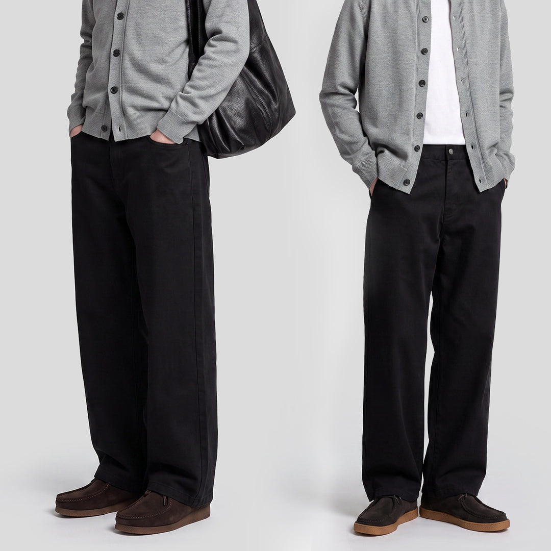Men's relaxed-fit trousers, black, wide straight legs with side pockets
