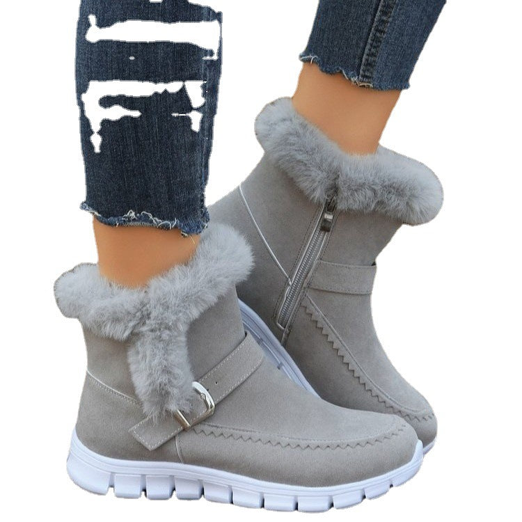 New Snow Boots Winter Warm Thickened Solid Color Plush Ankle Boots - WOMONA.COM