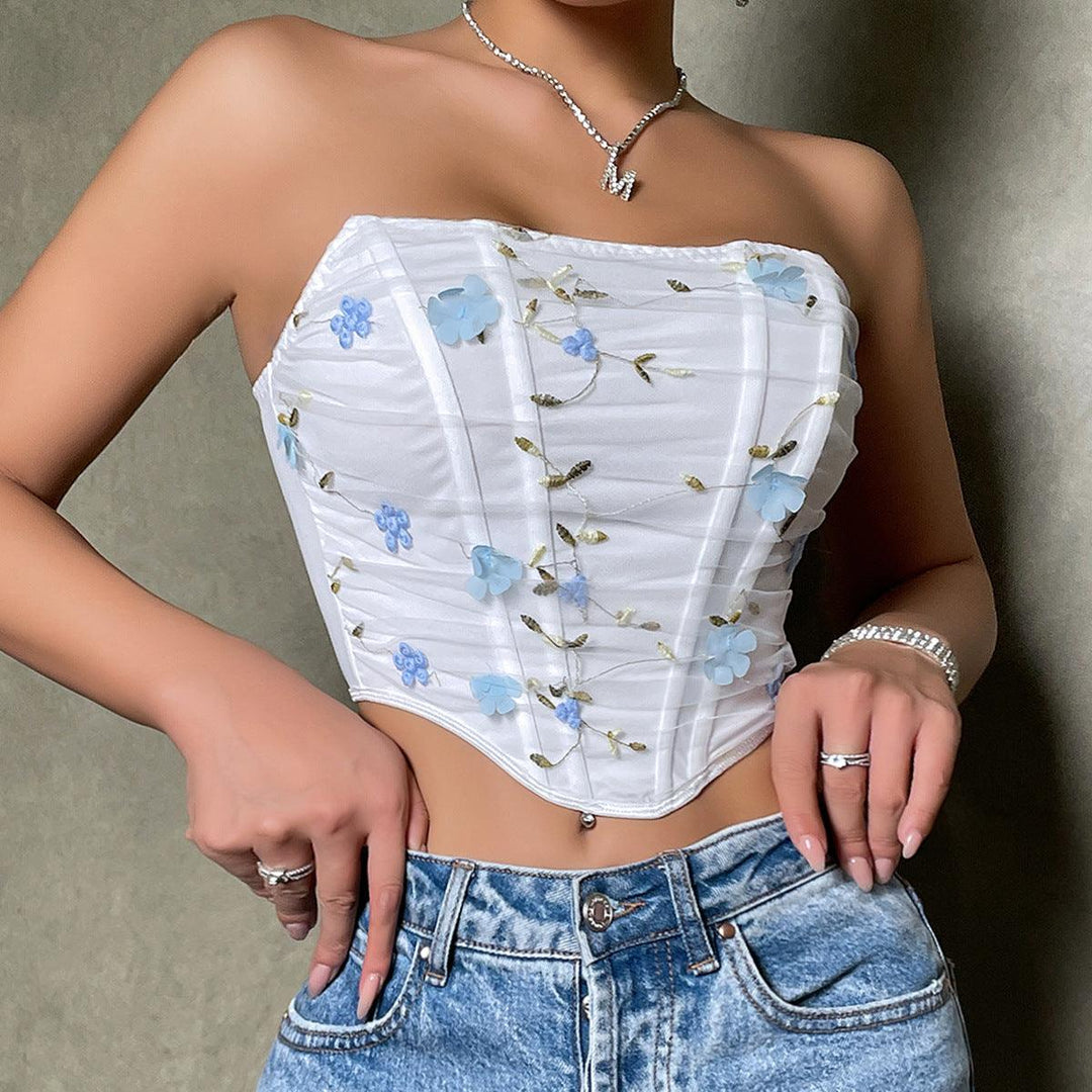 Flower Embroidery Fishbone Short - WOMONA.COM