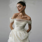 Off-shoulder Light Wedding Dress White Short - WOMONA.COM