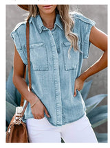 New Style Sleeveless Denim Shirt Women - WOMONA.COM