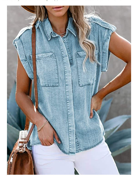 New Style Sleeveless Denim Shirt Women - WOMONA.COM