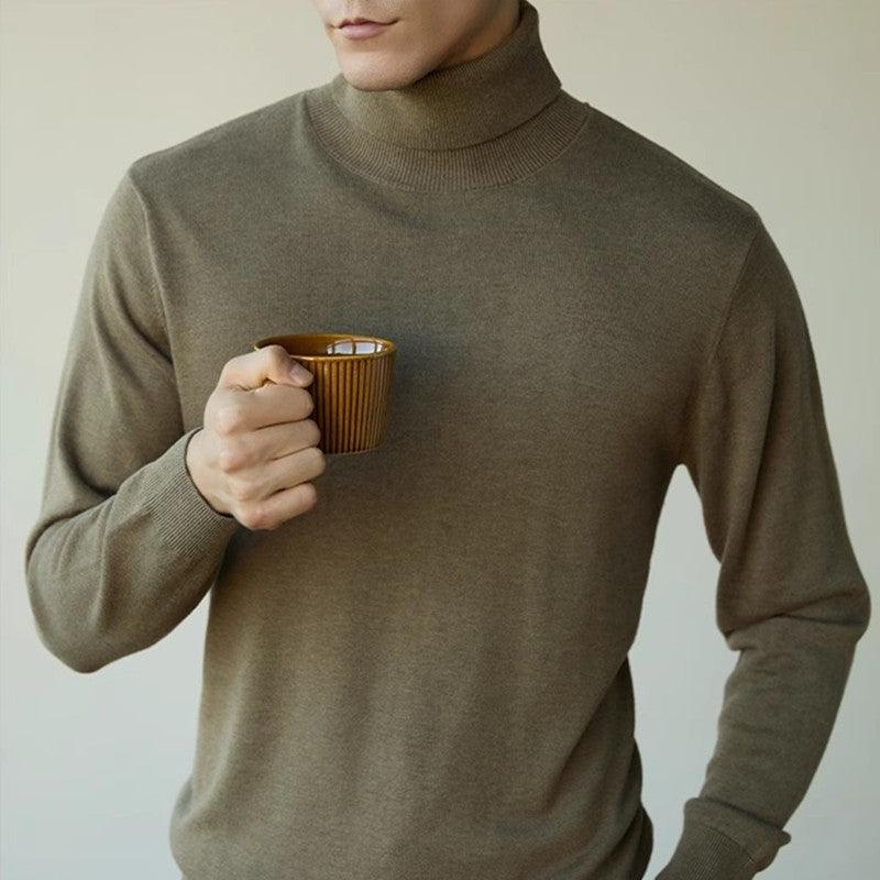 Wool Blend Turtleneck Sweater Men's Long Sleeve - WOMONA.COM