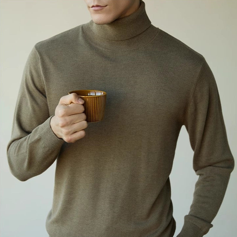 Wool Blend Turtleneck Sweater Men's Long Sleeve