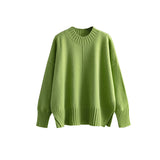 Round Neck Sweater Women's Pullover Sweater Long Sleeve - WOMONA.COM