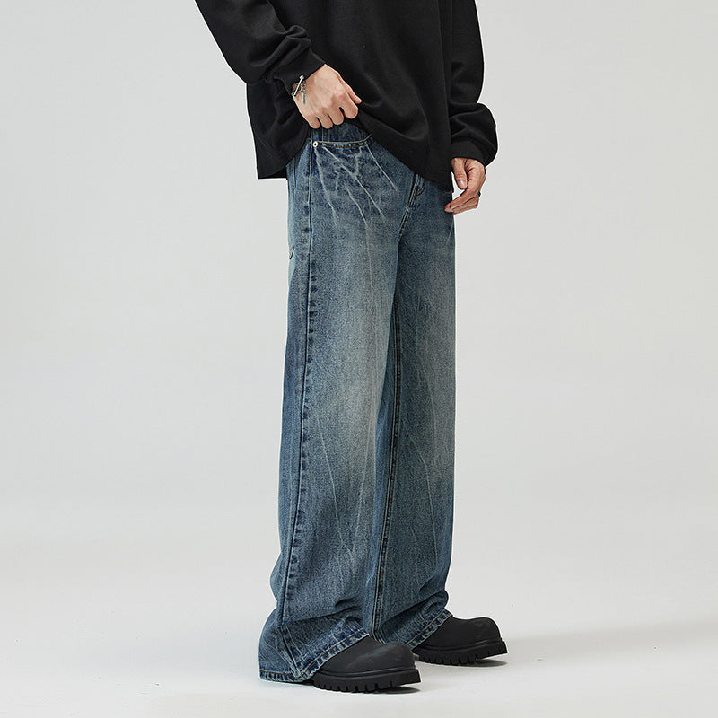 Men's Lightning Crack Blue Jeans - WOMONA.COM