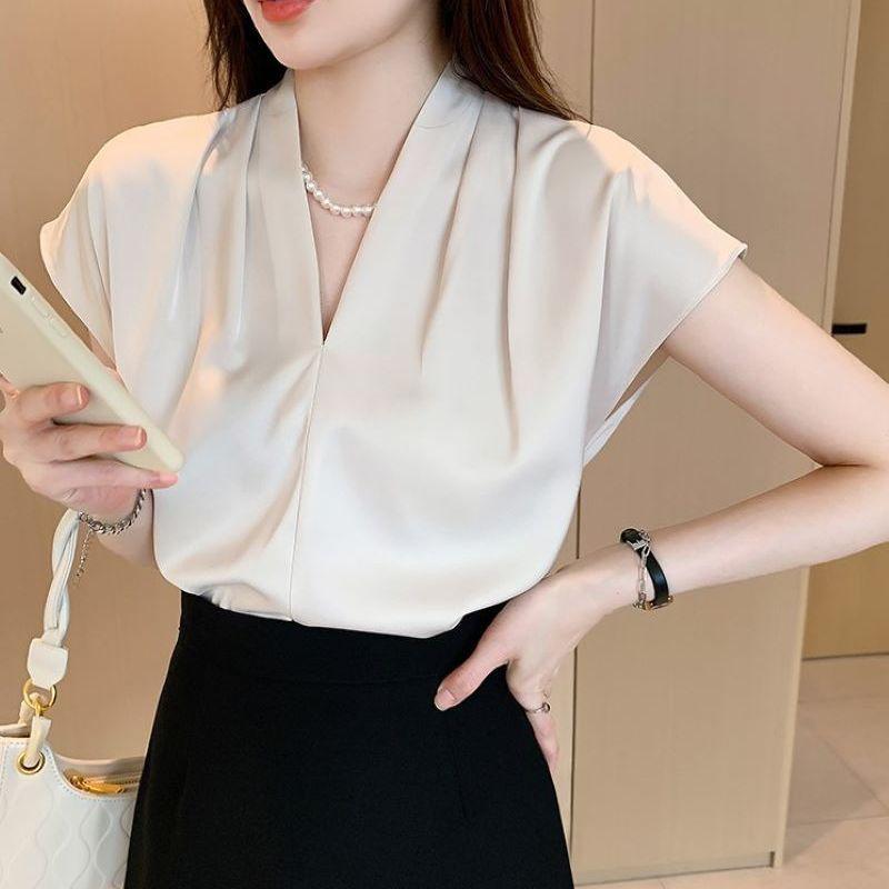 Satin High-grade Short-sleeved Shirt - WOMONA.COM