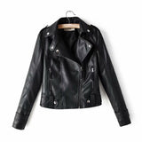 Short PU motorcycle leather jacket - WOMONA.COM