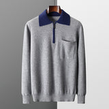 Wool Knitted Half-open Polo Long-sleeved Fleece Sweater - WOMONA.COM