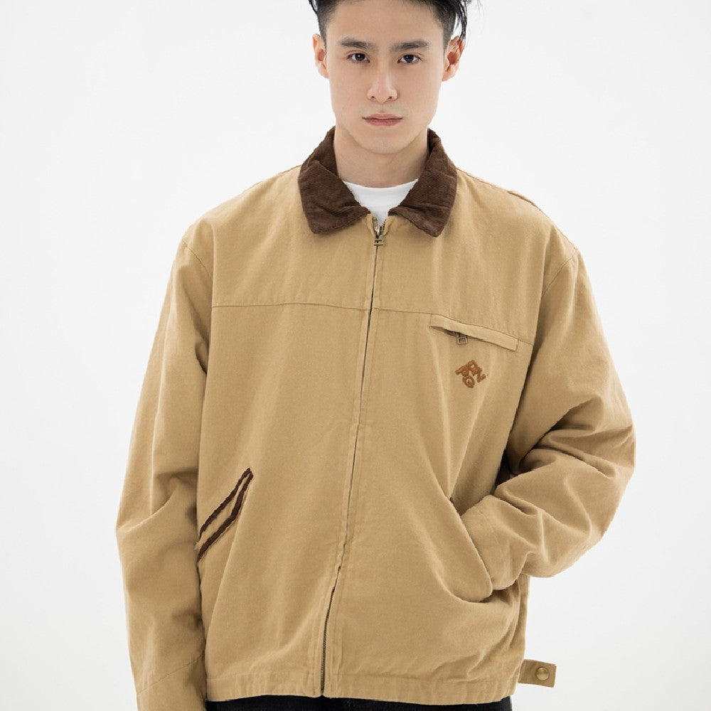 Men's Washed Cotton Contrast-Collar Work Jacket - product view 1