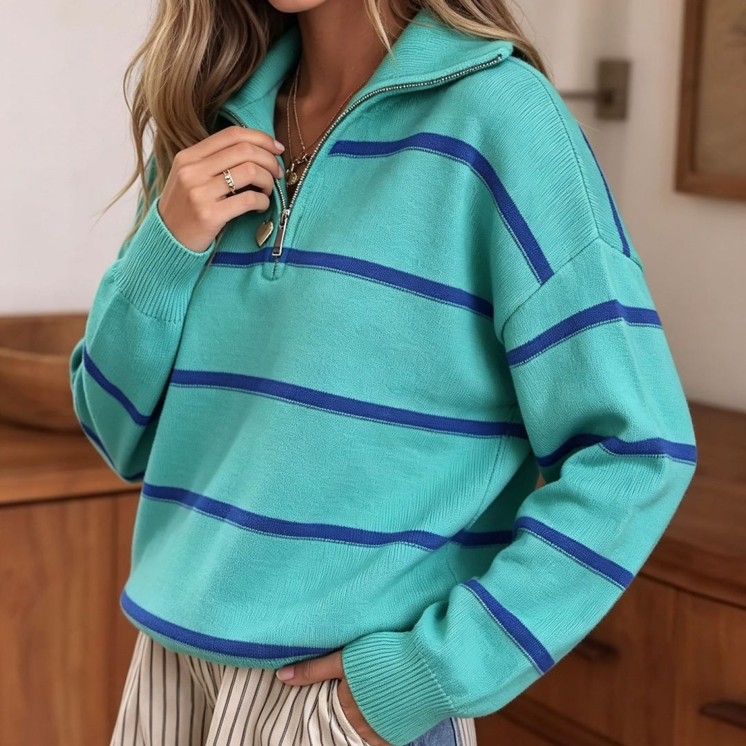 Women's Striped Half-Zip Pullover Sweater