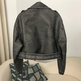 Frühling und Herbst Damen zweifarbig gewaschen Leder getragen Motorrad europäischen und amerikanischen Stil Jacke Ledermantel