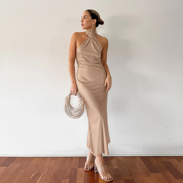 New French Halter Sleeveless Evening Dress For Women - WOMONA.COM