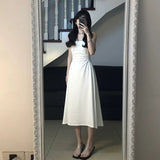 French Style Waist-controlled White Strap Dress - WOMONA.COM