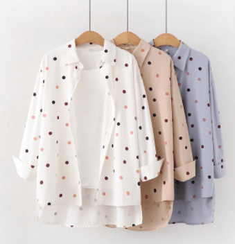Women Polka Dot Print Blouse Shirts - WOMONA.COM