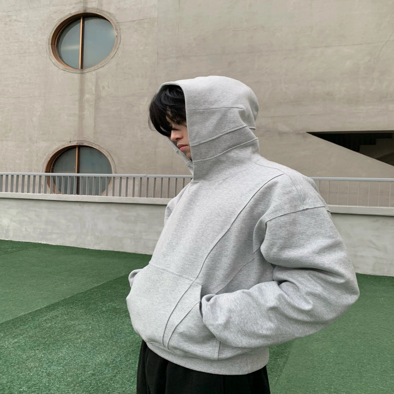 Solid Color Hooded Stitching Thread Sweater