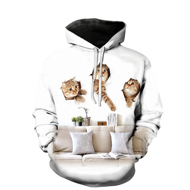 Star Couple Cat 3D Sweater Casual Round Neck Hoodie