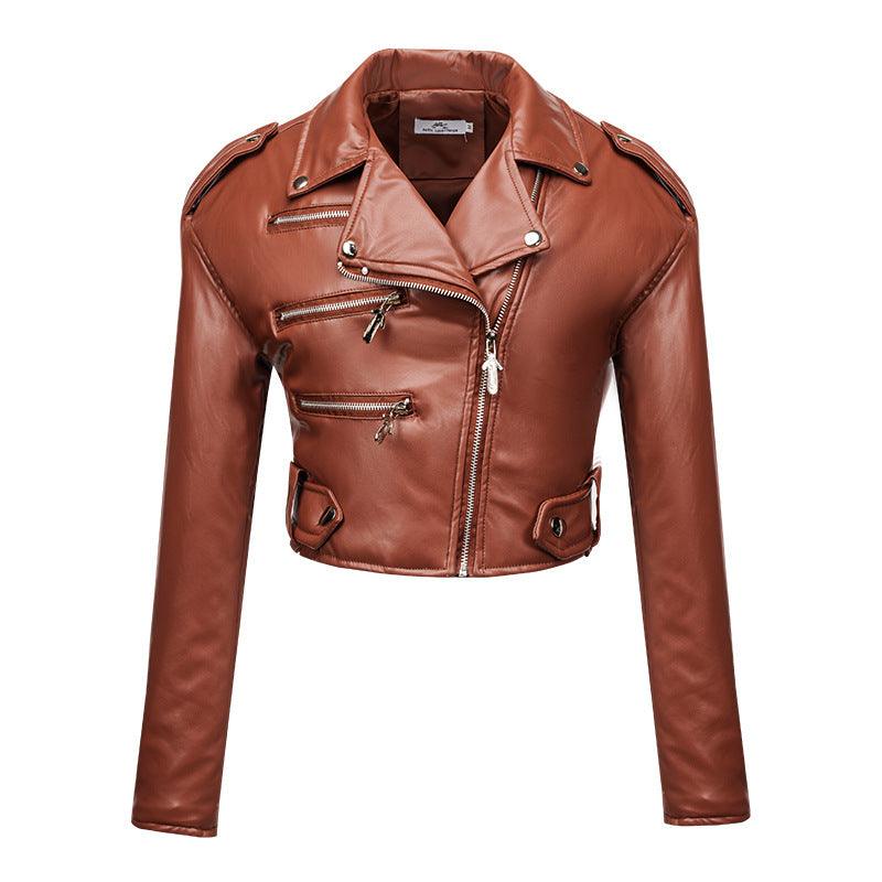 Women's Leather Top Slim Fit Short Cotton High Waist - WOMONA.COM