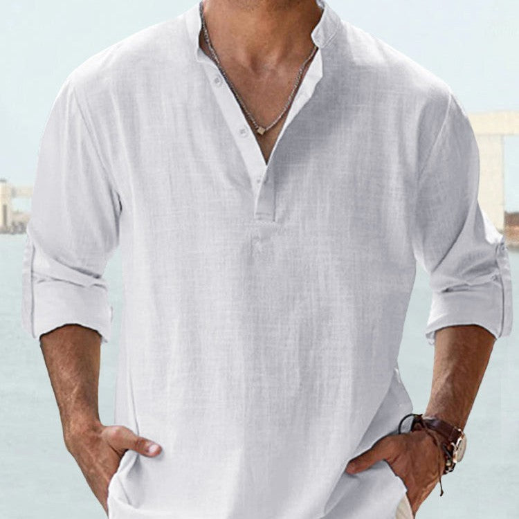 New Men's Casual Blouse Cotton Linen Shirt - WOMONA.COM