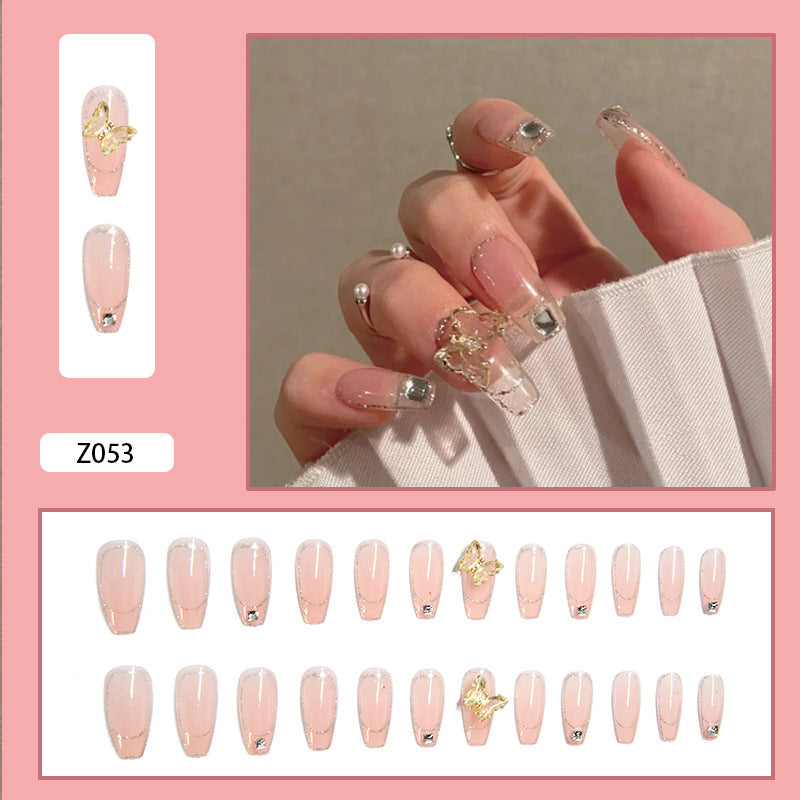 Japanese-style Armor Long Broken Diamond Streamer Fake Nails - WOMONA.COM