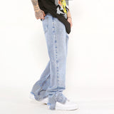 Solid Color Washed Raw Edge Jeans Men - WOMONA.COM