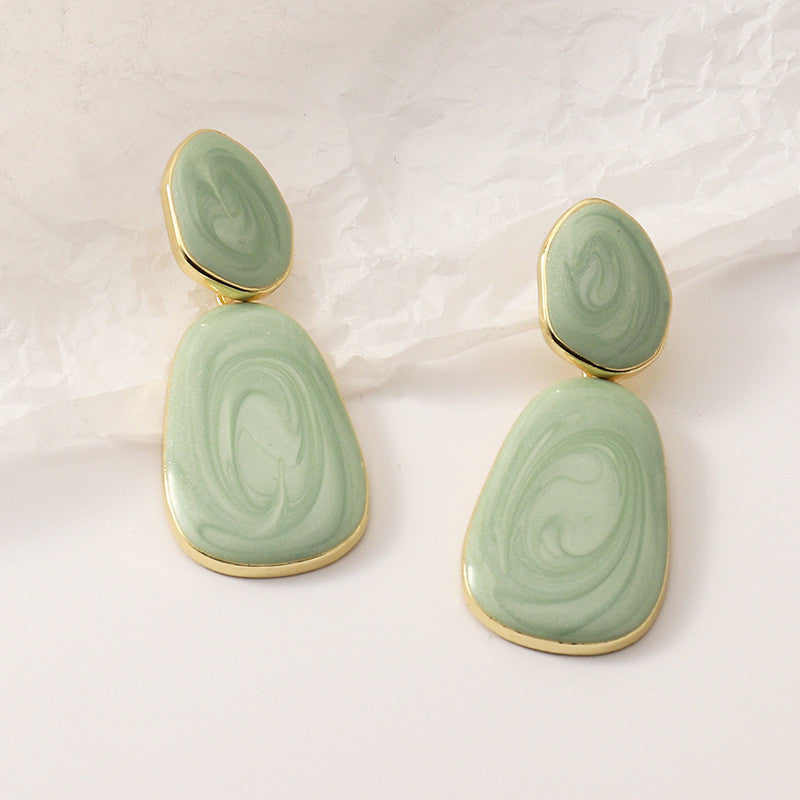 Geometric Oval Candy Color Dripping Earrings - WOMONA.COM