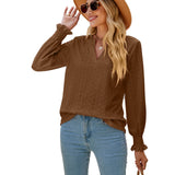 Solid Color Hollow-out Pleated Ruffle Shirts - WOMONA.COM