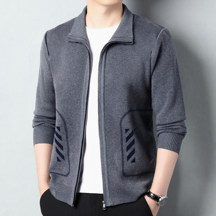 Solid Color Knitted Cardigan For Men - WOMONA.COM