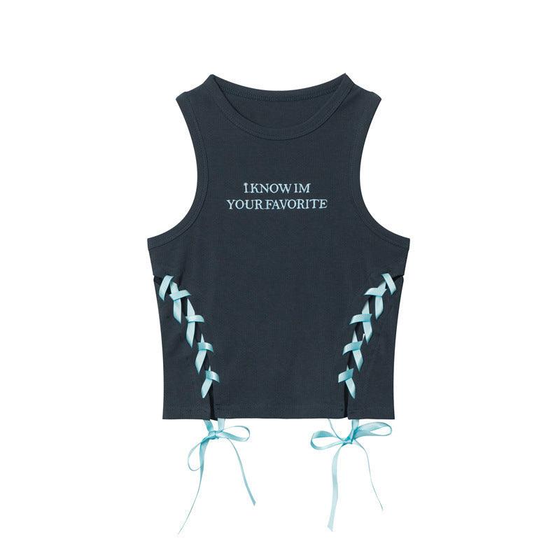 Embroidery Design Sense Niche Short Vest - WOMONA.COM
