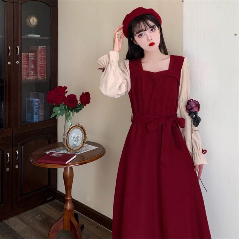 Long Sleeve Dress Women's Lace Up Slimming Elegant - WOMONA.COM