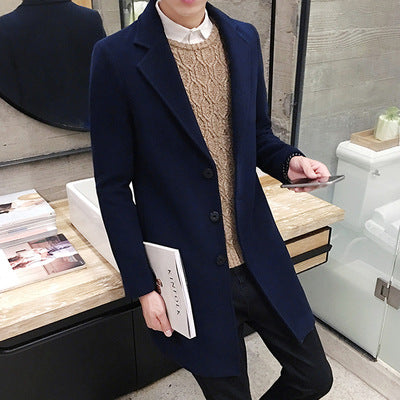 Men's woolen coat slim and handsome long trench coat - WOMONA.COM