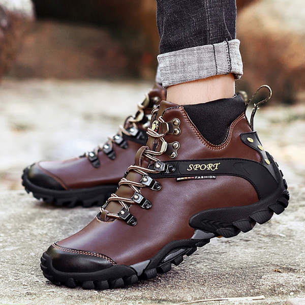 Winter Boots With Fur Casual Warm Snow Leather Work Boots Men - WOMONA.COM
