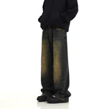 Yellow Mud Dyed Washed Vintage Jeans - WOMONA.COM