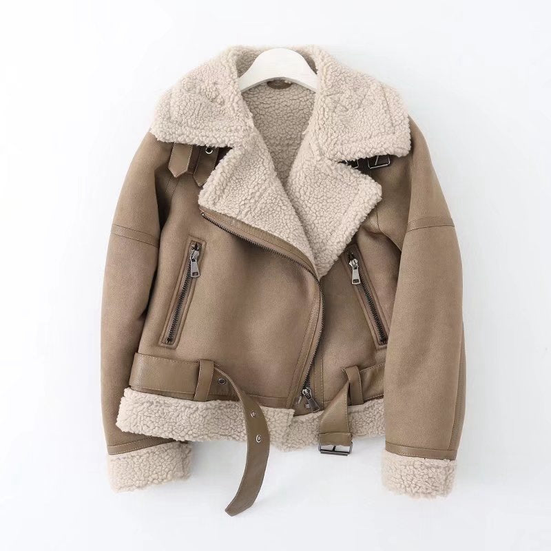 Women's Shearling-Trim Faux Suede Moto Jacket - product view 1