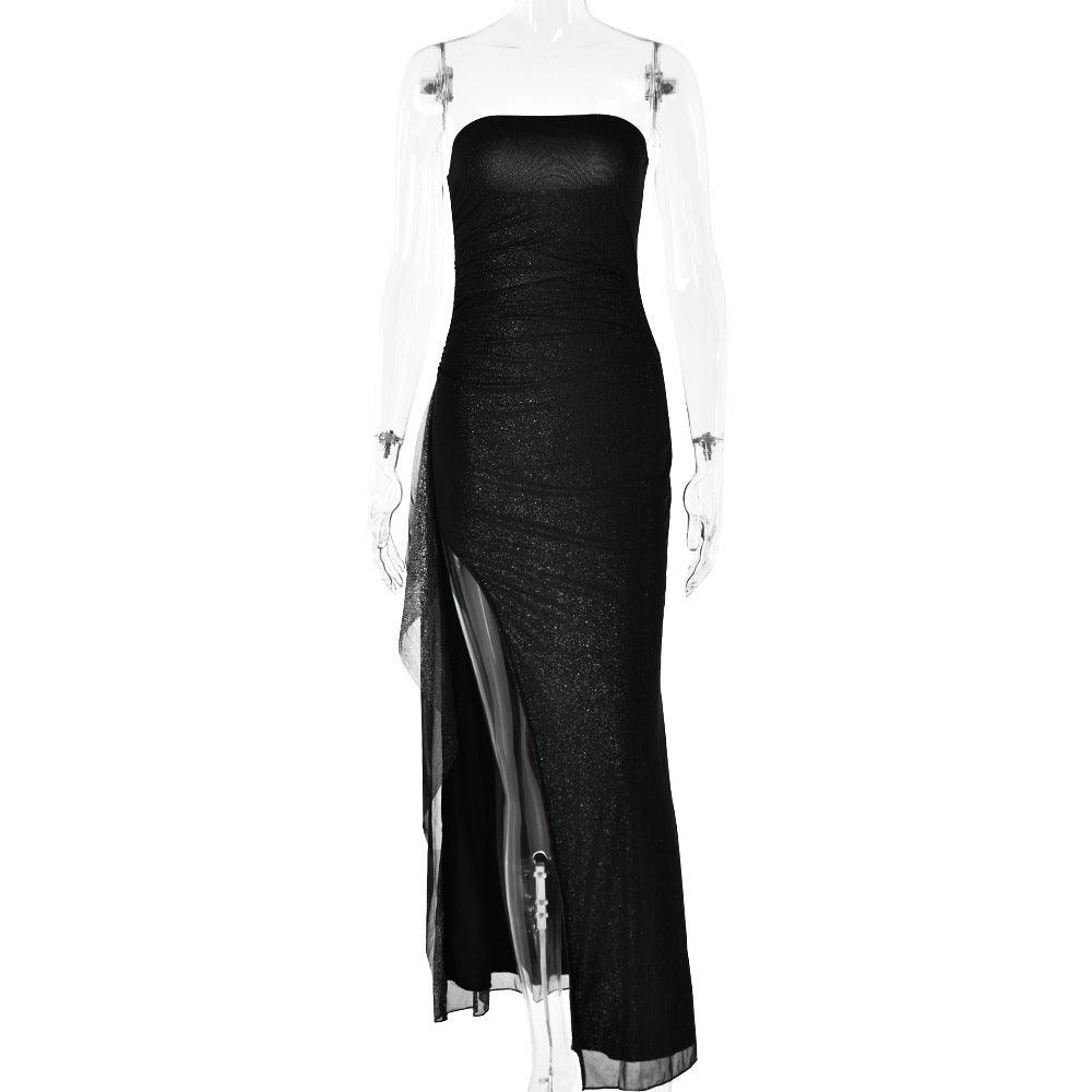 Slim Fit High Slit Thin And Glittering Hip Bag Dress - WOMONA.COM