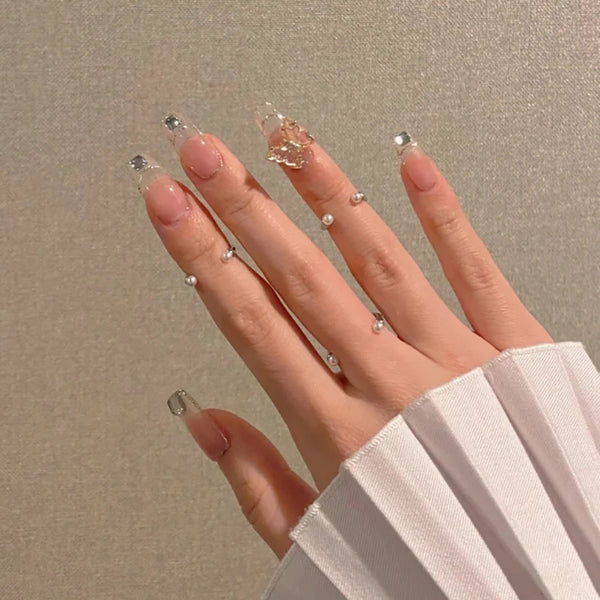 Japanese-style Armor Long Broken Diamond Streamer Fake Nails - WOMONA.COM