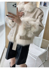 Sense Fox Fur Stitching Leather Coat - WOMONA.COM