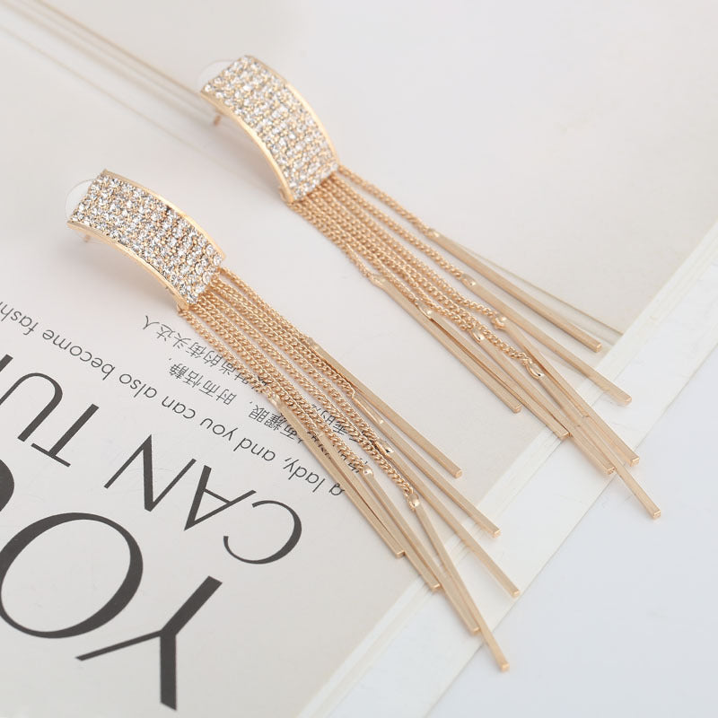 Long crystal tassel earrings - WOMONA.COM