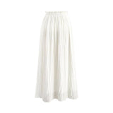 Elastic Waist A- Line Dress White Pleated Casual Skirt