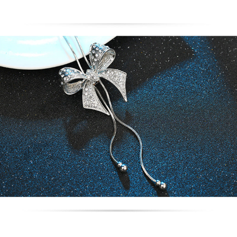 Diamond-studded bow necklace necklace chain - WOMONA.COM