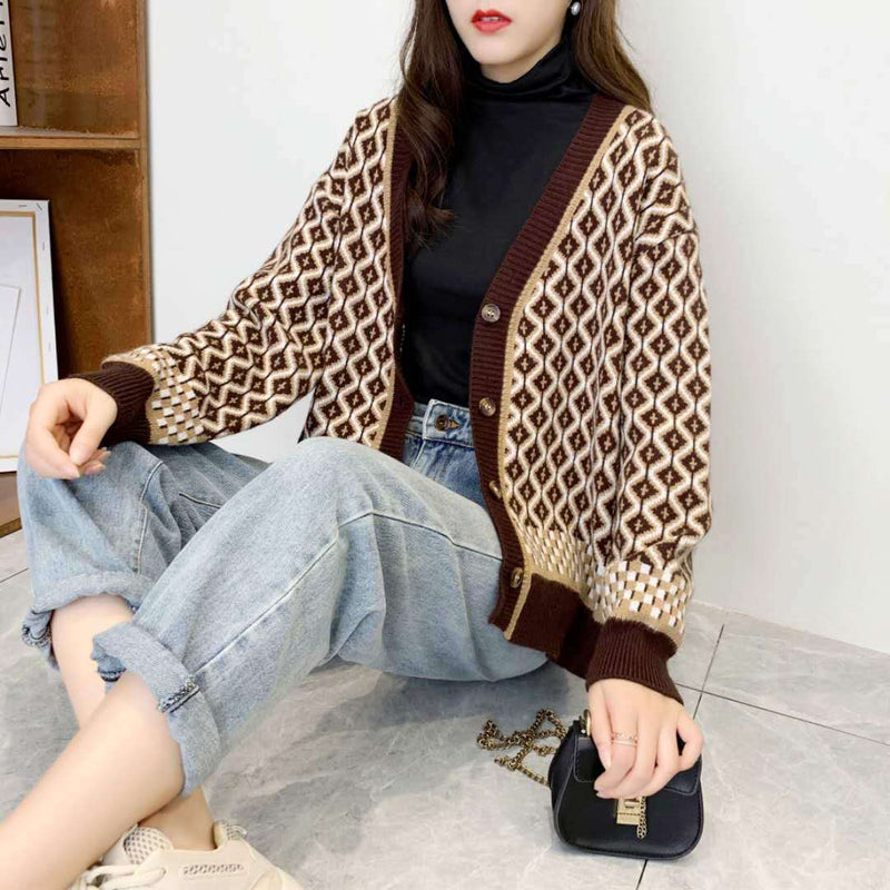 Diamond pattern sweater - WOMONA.COM